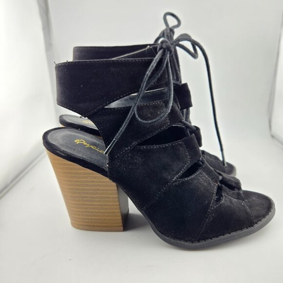 Qupid DC92 Black Suede Gladiator Heels | Women’s Size 6.5 Peep Toe Bootie Sandal - Picture 5 of 10